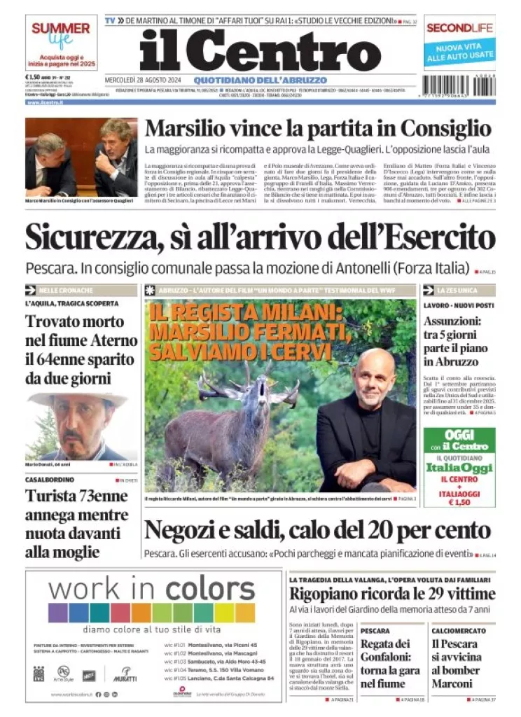 Prima-pagina-il centro-oggi-edizione-del-2024-08-28